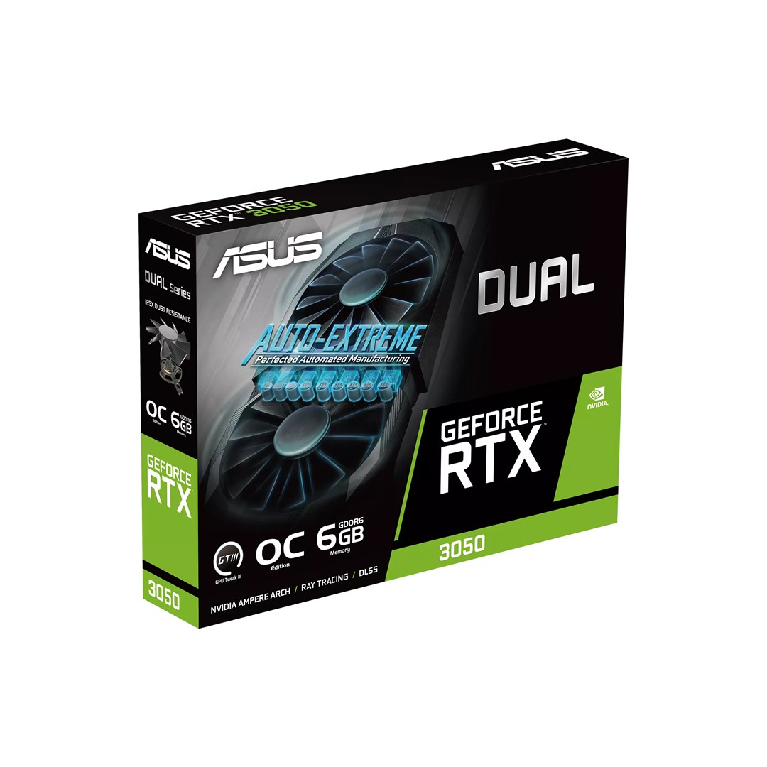 SCHEDA VIDEO GEFORCE PCI-EXPRESS ASUS DUAL RTX 3050 OC, 6GB DI MEMORIA GDDR6, INTERFACCIA 128BIT, DUAL FAN, HDMI/3XDISPLAY PORT
